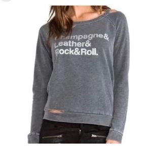 Chaser champagne leather rock n roll distressed sweatshirt